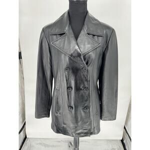 Vtrg Jacqueline Ferrar Genuine Leather Jacket Double Breasted Womens M Black